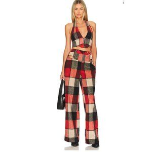 AFRM Willis Cutout Wide Leg Large Plaid Black Red Pants 28